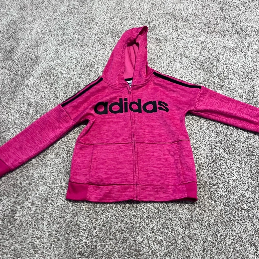 Adidas Girls 6X Pink Zip Up Hoodie Logo Athletic Jacket Youth 6X